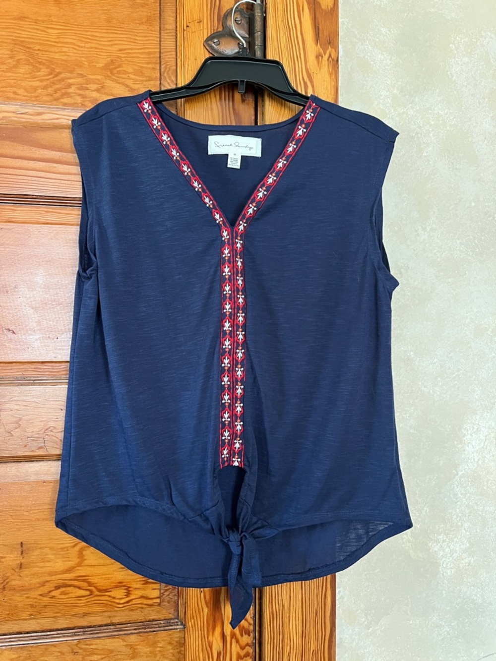 French Laundry Women’s Navy Blue Front Tie Tank Top Size M Boho Indie